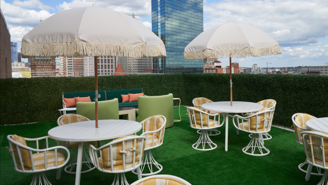 A photo of the seasonal outdoor terrace space at The Wing Boston