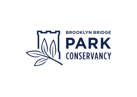 Outline of a bridge and a tree branch with the text: brooklyn bring park conservancy