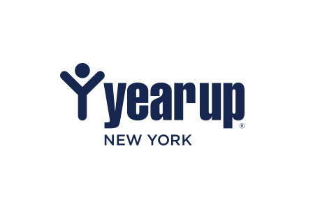 Person resembling the letter y next to the text: year up new york